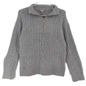 St. John's Bay Women's Gray Cable Knit Half-Zip Sweater S Polyester/Spandex.